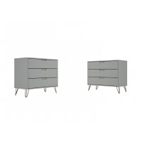 Manhattan Comfort 2-103GMC8 Rockefeller 3-Drawer Off White and Nature Dresser (Set of 2)